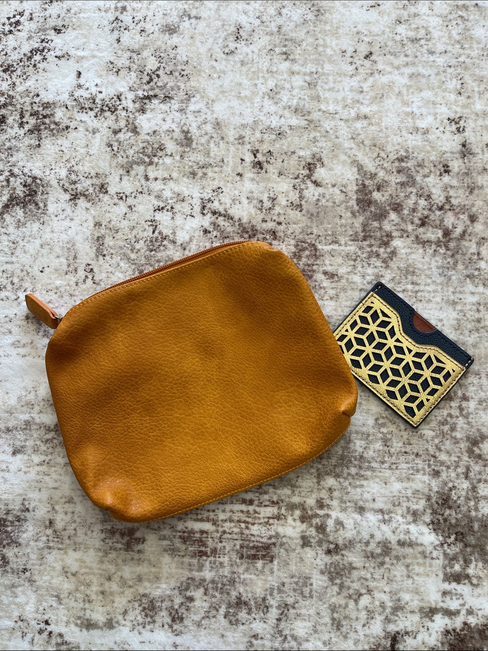 Anthropologie Leather Toiletry Pouch in Mustard